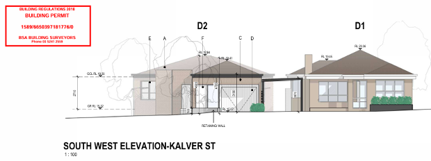 South west elevation architectural drawing for 36 Kalver St